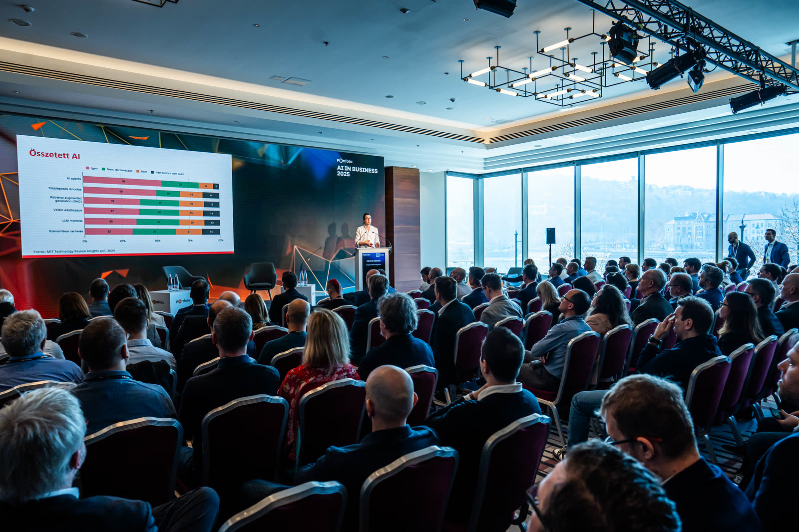 Viktor Csuvik speaking to the audience at AI in Business 2025
